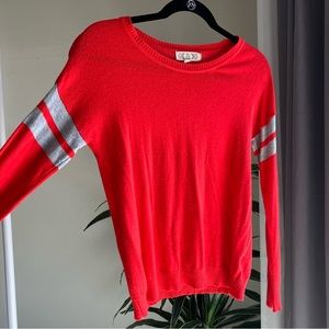 Red Preppy Sweater With Gray Stripes